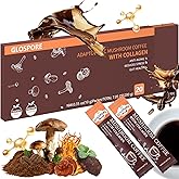 GLOSPORE Instant Mushroom Coffee with Collagen - Adaptogenic 6 Functional Mushrooms Powder Featuring Lion’s Mane, Cordyceps, Reishi, Chaga for Better Energy, Focus & Digestion, 20 On-The-Go Packets