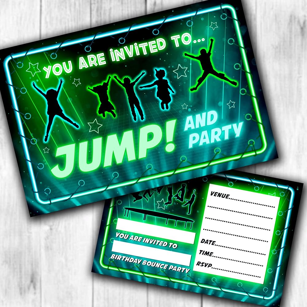 Invitebay Trampoline Party Invitations & Envelopes Pack of 12 Write On Invite