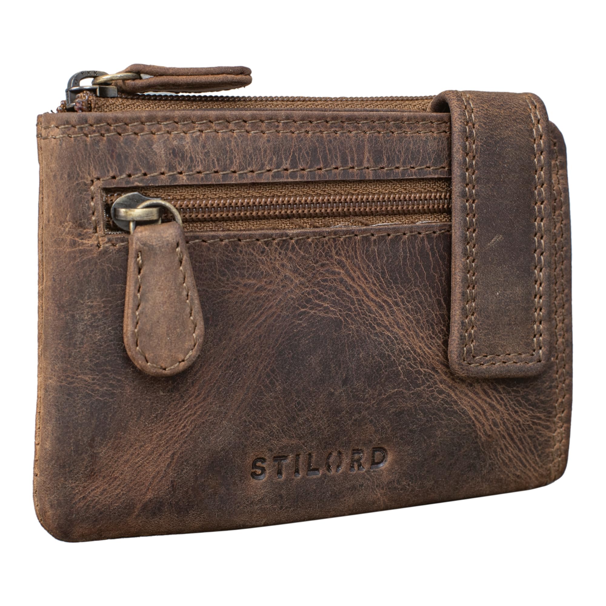 STILORD 'Lasse' Leather Key Wallet Vintage Key Case with Coin Purse for Men Slim Wallet with Key Ring Card Holder with RFID Blocker Organiser Genuine Leather, Colour:Middle Brown