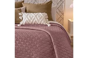 Vianney King Size Comforter, Novo Veneto Bedding, Reversible Lightweight Quilt Blanket in Multi-Floral Mandala Design with Soild Light Mauve on Other Side, 110”x93”