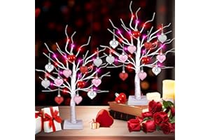 MOSOAN [Timer] 2 Pack 24 Inch Valentines Day Decor Tree with 24 Red Pink LED Lights and Heart Ornaments, USB/Battery Operated Valentines Decoration Tree Light, Valentines Day Decorations Home Table Bedroom