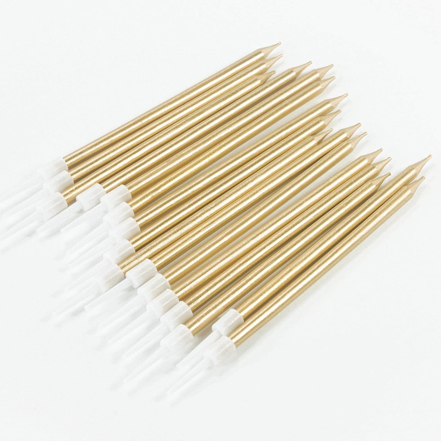Aplusplanet 24 Count Champagne Gold Birthday Cake Candles, Metallic Long Thin Cake Candle in Holder for Cupcake Wedding, Shower, Party Decorations: Home Improvement