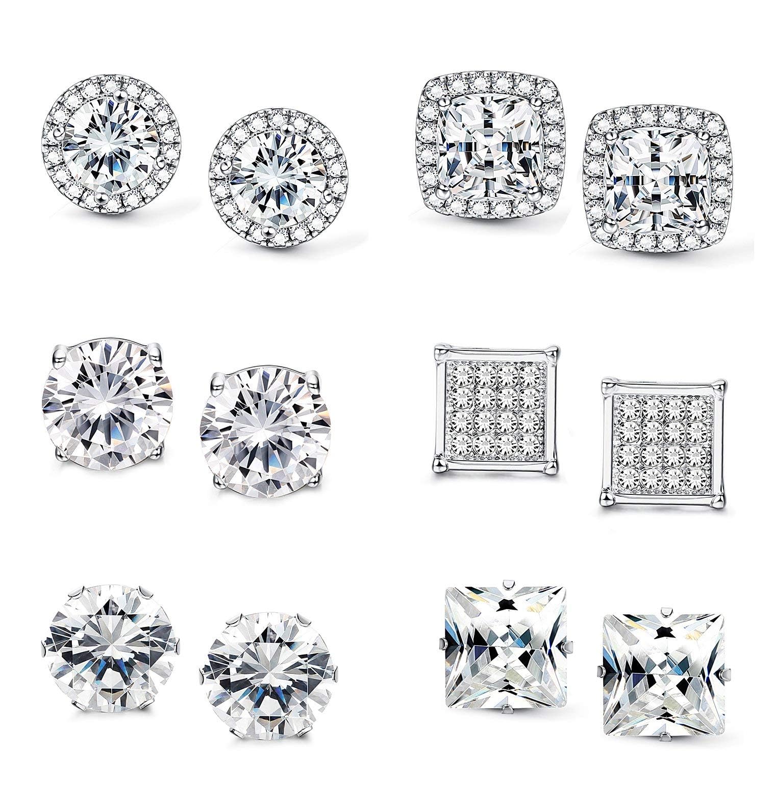 Milacolato Halo Cubic Zirconia Stud Earrings for Women Girls Clear CZ Round Square Stud Earrings Set Ear Jewelry