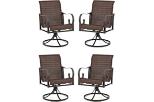 EROMMY Patio Swivel Chairs Set of 4, Heavy Duty Outdoor Dining Chair with 23.5'' High Back, Extra-Large Water-Fall Seat, Rattan Wicker Porch Chair Gentle Rocker for Outside, Dark Brown