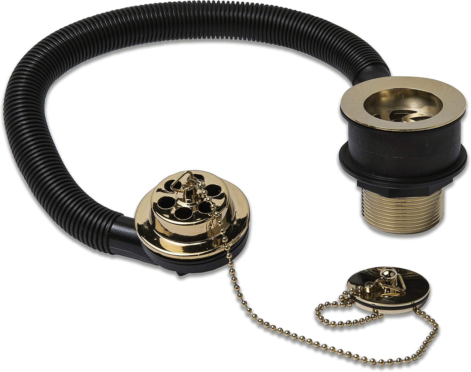 Designer 450 mm Bathroom Brass Bath Waste with Gold Finish Plug and Chain 5 Yr Guarantee