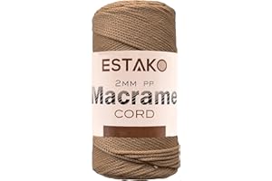 Estako 2 mm PP Polyester Macrame Cord 100% Polypropylene Perfect Supplies for DIY Crafts Wall Hanging, Plant Hangers, Knitting 7 Oz (200g) / 246 Yrds (225 m) (3032 - Camel)