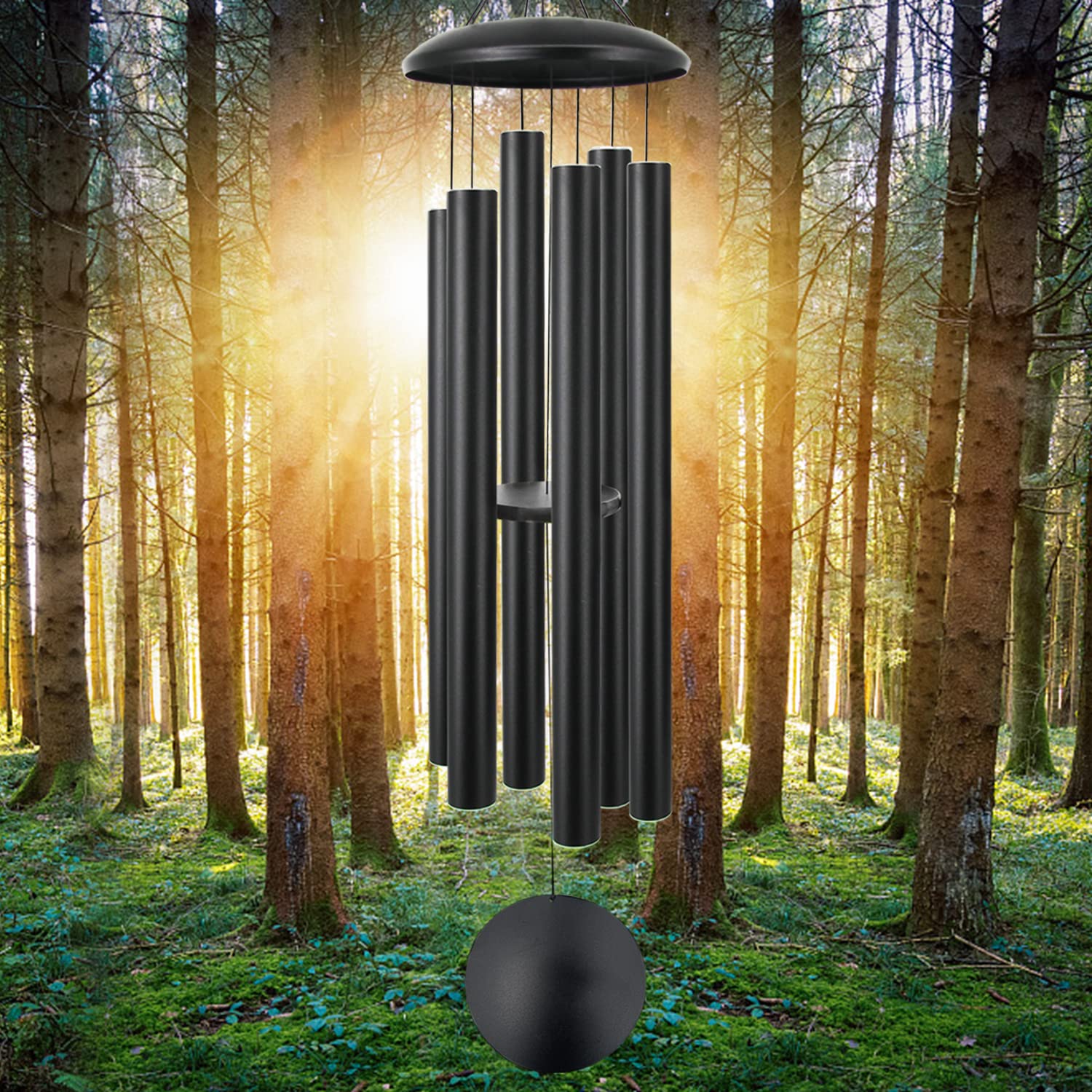ASTARIN 60" Extra Large Wind Chimes Outside Metal WindChimes with Deep Tone, Outdoor Bass Windchimes for Patio Balcony Garden Yard Decoration,Black Image