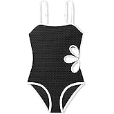 Shallmu Girls Swimsuit Cut Out One Piece Bathing Suit Color Contrast Trim Adjustable Straps Swimwear Size 9-16