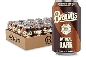 Bravus Oatmeal Dark NA Craft Brew - 24 Pack x 12 Fl Oz Cans - Low-Calorie, GABF Silver Medal Winner