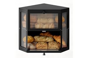 WOWLIVE Corner Bread Box for Kitchen Countertop, Double Layer Bamboo Bread Storage Container, Large Farmhouse Bread box with 