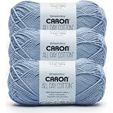 Caron All Day Cotton Yarn for Crocheting, Eyes Blue, 3-Pack | #4 Worsted Yarn, 100% Mercerized Cotton, Soft Crochet Yarn for Knitting, Amigurumi &amp; Crafts, 173yds, 100g/3.5oz per skein