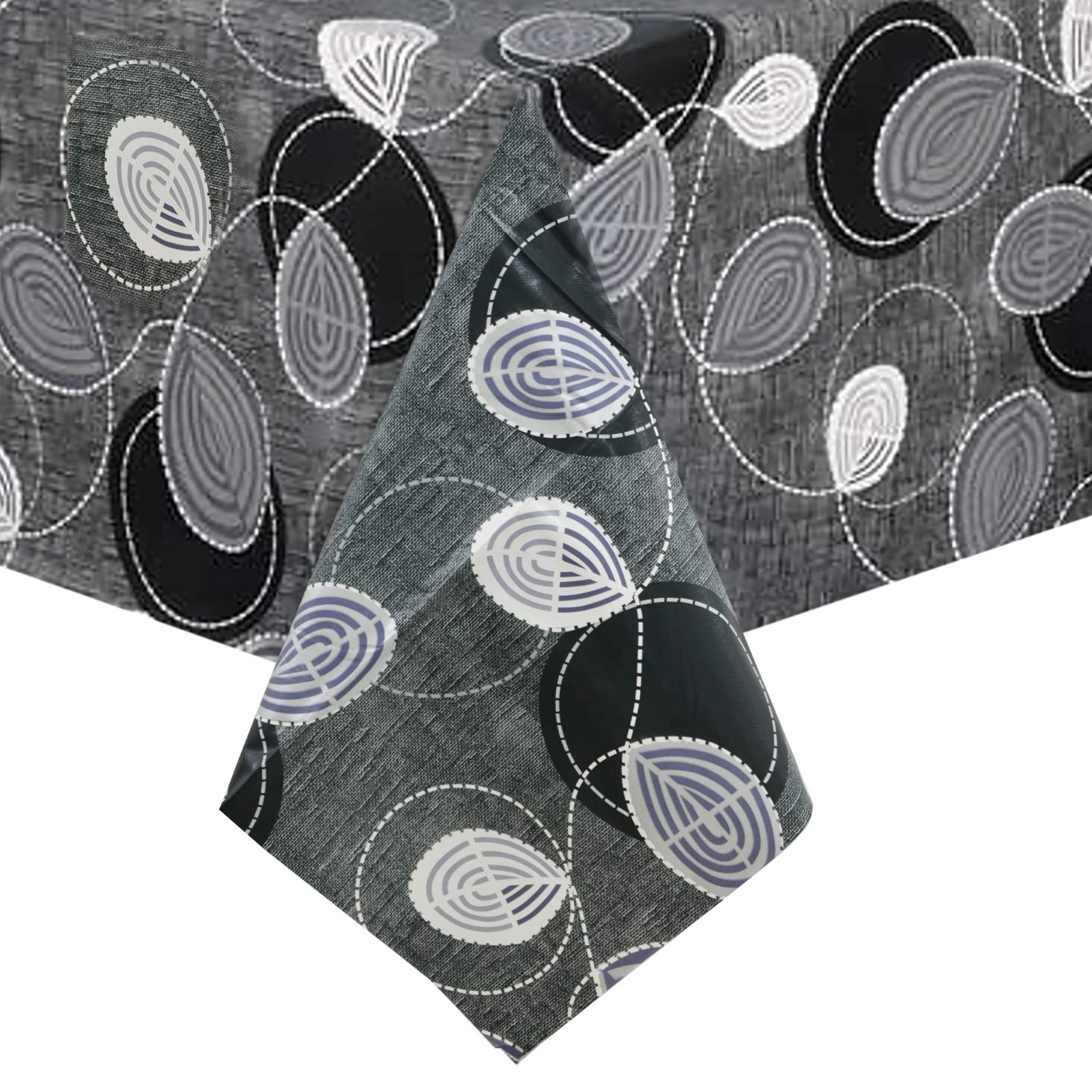 Micro-Pro Wipe Clean PVC Vinyl Everyday Tablecloth Dining Kitchen Table Cover Protector 140x240cm (Grey Swirl)