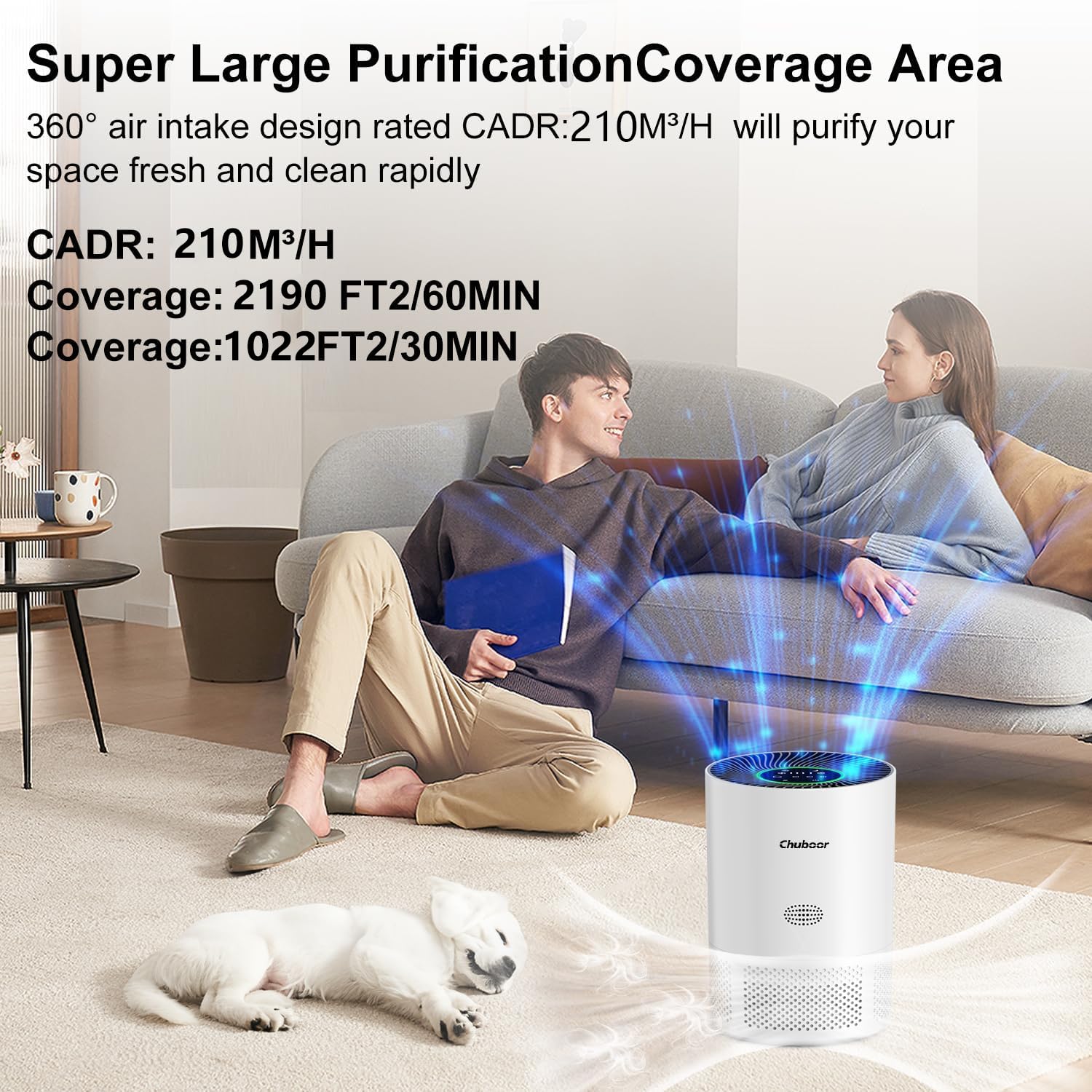 Chuboor Air Purifiers for Home Large Rooms up to 1200ft², H13 True HEPA Air Purifiers for Bedroom Dorm Room Pets with Timer, Air Purifier Cleaner for Dust,Smoke,Odor,Dander,Pollen, Wildfire Smoke