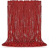 EOBOH 50PCS Bead Necklace, Red Christmas Bead Stuff Party Favors, 33" Necklaces Festival Parade Throw Accessories for Wedding Birthday Valentines Mardi Gras Christmas Celebrations Decorations