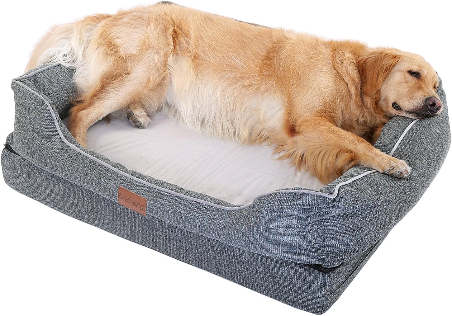 PLS Birdsong Fusion Orthopedic Dog Bed with Plush Bolster Sides, Firm Foam Dog Bed, Dog Beds for Large Dogs with Removable Cover