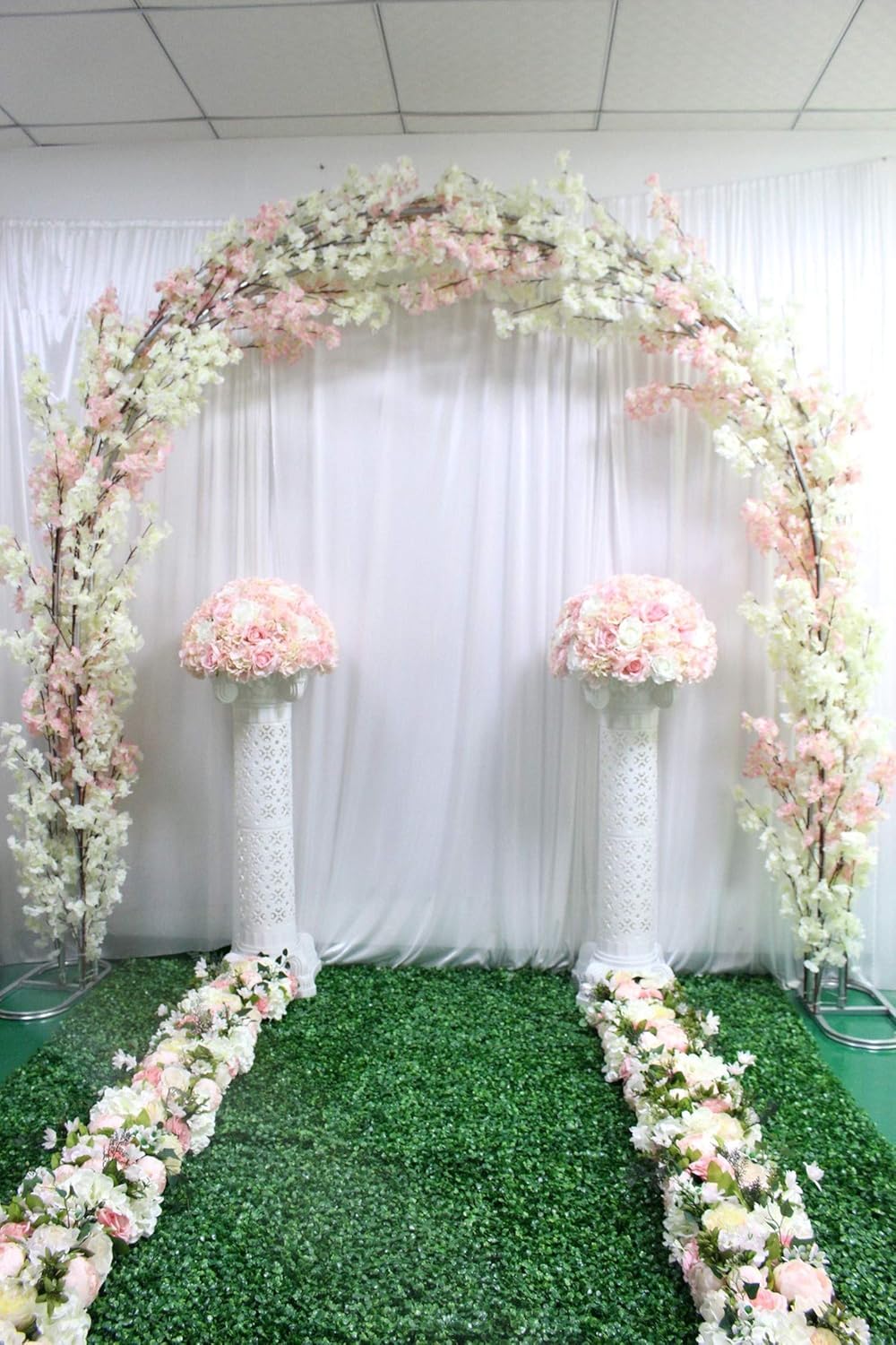 Amazon Com Cherry Blossom Iron Round Stand Lucky Door Full Diy Wedding Window Party Decor Artificial Flower Cherry Blossom Arch Shelf 03 Garden Outdoor