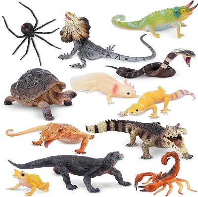 toymany 12PC Reptile Animal Figurines Set Cold Blooded Amphibians Jungle Lizard