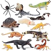 TOYMANY 12PCS Reptile Animal Figurine Toy Set，Cold Blooded Amphibians Jungle Animals Figures with Dragon Lizard Snake Chamele