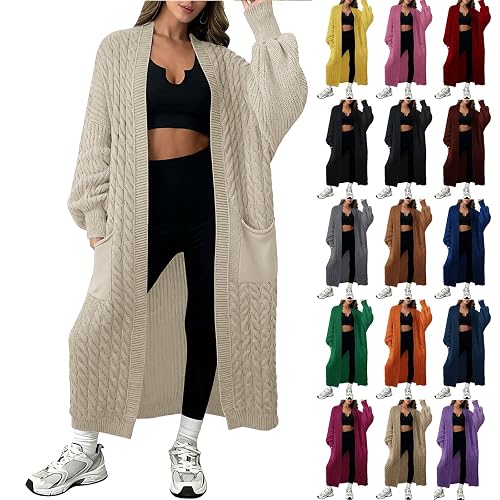 HOOUDO Long Coat for Women Womens Coats Long Cardigans for Women UK Open Front Knitwear Loose Knitted Cardigan with Pockets Women's Long Sleeve Cardigans Sweater Cardigan Lightweight Outerwear