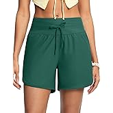 ISEEGZ Women's 5" High Waisted Tummy Control Swim Board Shorts Quick Dry Swimming Shorts for Women with Liner Pockets