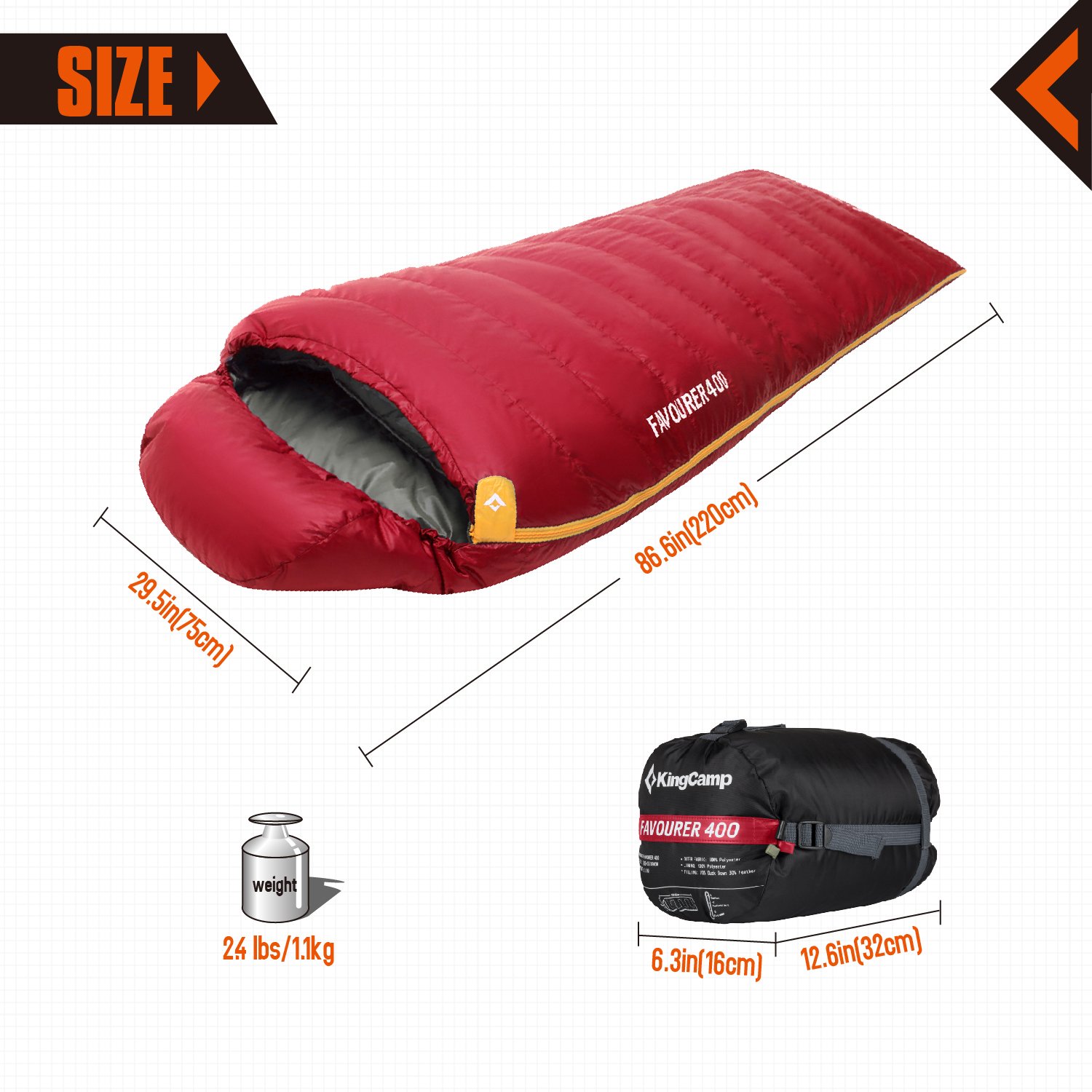 KingCamp Duck Down Lightweight Compact -4 ℉ Sleeping Bag with Collar,for Camping,Hiking,Backpacking