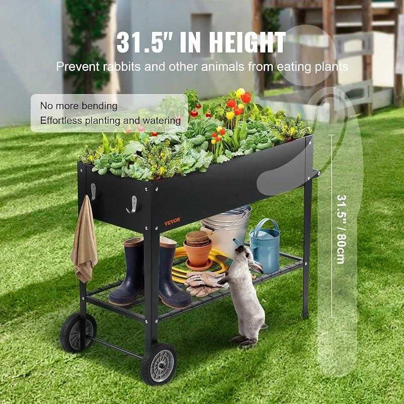 Jardinière 108x49,5x80 cm Lit de Jardin Surélevé en Métal Galvanisé Bac de Plantation avec Pieds pour Cultiver des Fleurs Végétaux Herbes Plantes Grasses dans Jardin Terrasse Patio Balcon Argent