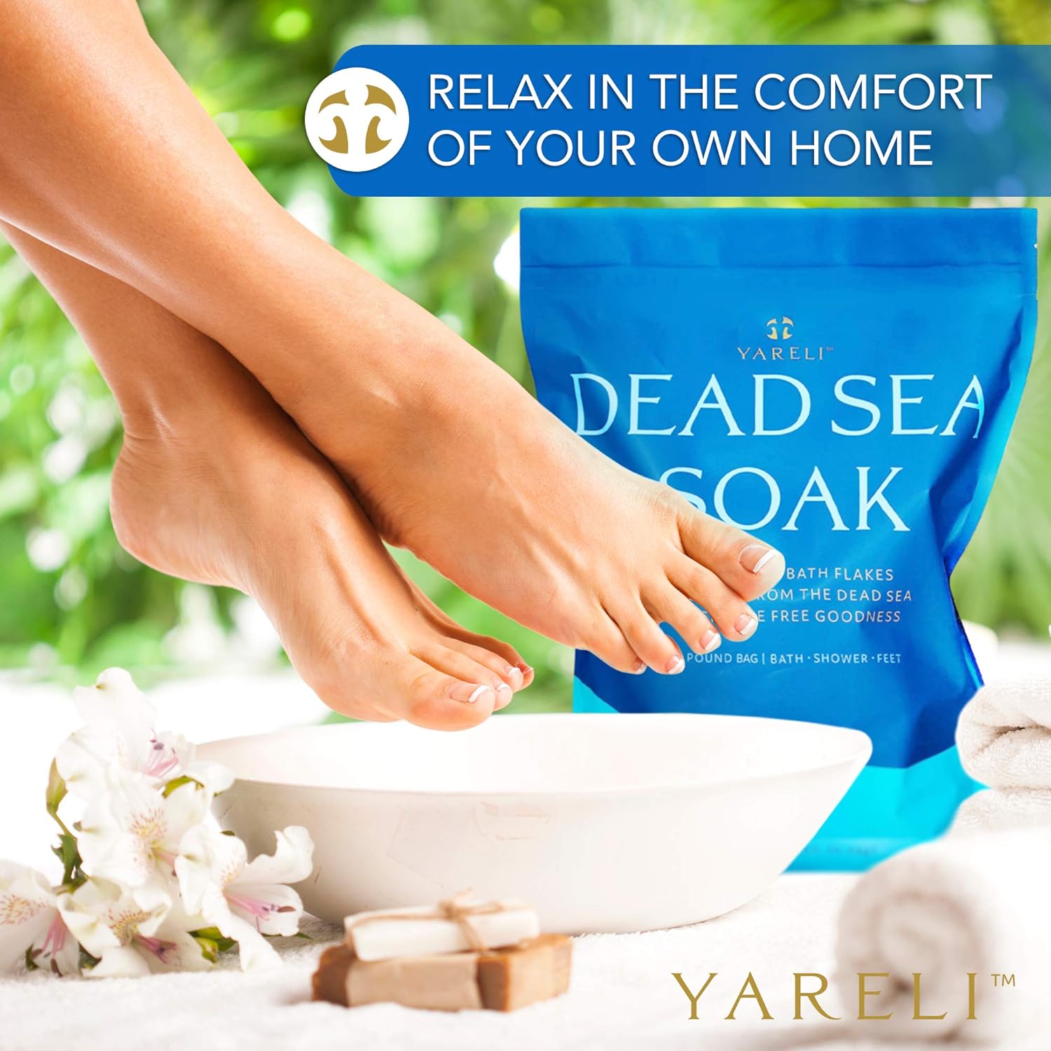 Yareli Dead Sea Bath & Foot Soak, Unscented Magnesium Bath Salt Flakes, Stronger Alternative to Epsom Salt 15lbs: Health & Personal Care