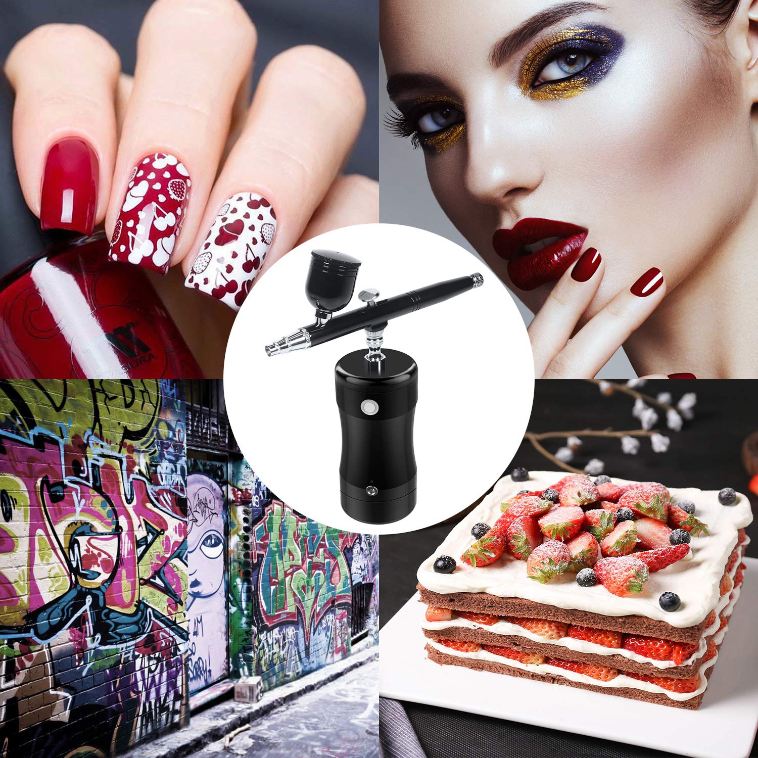 LATITOP Airbrush Kit Rechargeable Handheld Dual-Action Mini Air Compressor Airbrush Set with 0.4mm Nozzles, Portable Cordless Airbrush Gun with Low Noise for Makeup, Tattoo, Nail Art, Face Paint, Cake