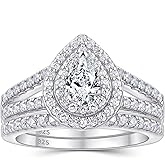 Newshe Jewellery Cubic Zirconia Wedding Rings for Women 925 Sterling Silver Engagement Bridal Ring Set Pear White Promise Anniversary Band Size 4-13