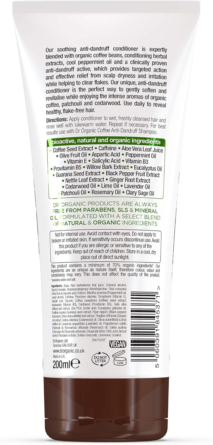 Dr Organic Coffee Anti-Dandruff Conditioner, Healthy Scalp, Mens, Womens, Natural, Vegan, Cruelty-Free, Paraben & SLS-Free - Image 3