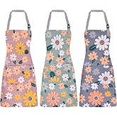 DAOLONG 3 Pack &zwnj;Floral Apron&zwnj; for Women with Pockets, Adjustable &zwnj;Aprons for Women&zwnj; for Kitchen Cooking