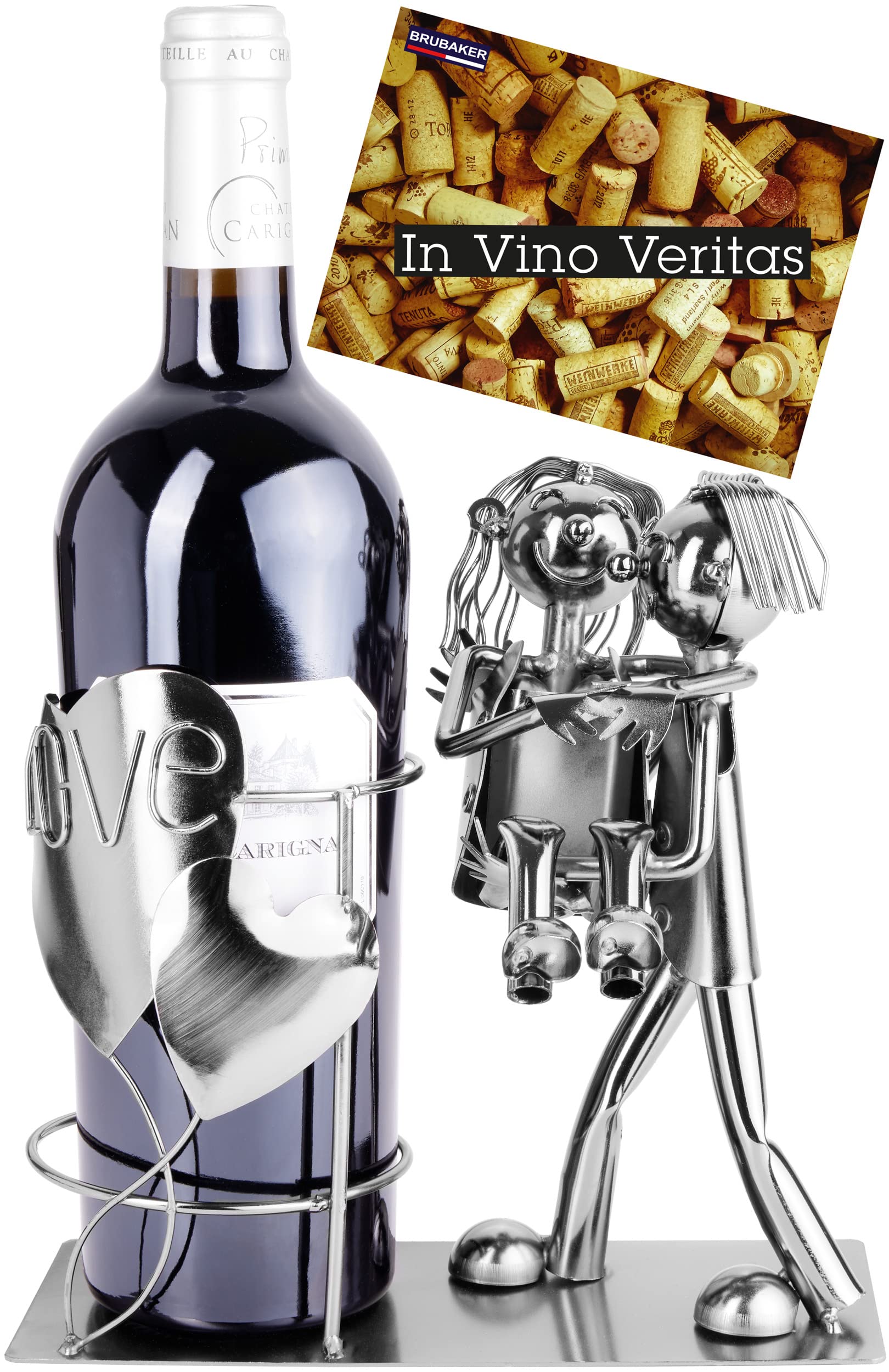 BRUBAKER Metal Wine Bottle Holder, Silver, Tabletop Mount, Modern, 24x19x13 cm, 1.54 lbs