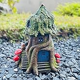 COWOS Solar Light Fairy Tree House, Fairy Garden House Statues,Tree House Figurines with Solar Light for Indoor Outdoor Art Decorations, Patio Yard Lawn Ornaments Gift