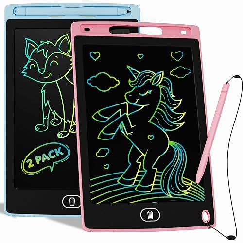 Toyseum 2 x LCD Drawing Tablets for Kids, 8.5 Inch Colour Writing Pad, Fun Doodle Board, Ideal Travel Toys & Holiday Essentials for Toddlers, Learning Gifts for 3+ Year Old Boys & Girls (Blue & Pink)