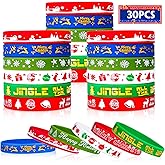 Christmas Rubber Bracelets 30 PCS Bulk Christmas Party Favors Stocking Stuffers for Kids Silicone Wristbands Goodie Bags Stuffers Xmas Toys Student Gifts Party Supplies Decorations Classroom Prizes