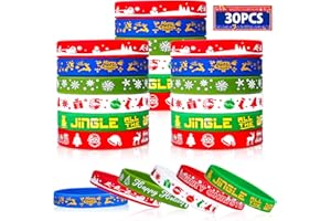 GENUVI Christmas Rubber Bracelets 30 PCS Bulk Christmas Party Favors Stocking Stuffers for Kids Silicone Wristbands Goodie Bags Stuffers Xmas Toys Student Gifts Party Supplies Decorations Classroom Prizes