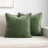 HOSHEN HOME Decorative Green Throw Pillow Covers Pack of 2, 18x18 in Chenille Soft Pillow Covers with Stitched Edge, Farmhouse Neutral Euro Decorative Pillows for Bed Couch Sofa Home Decor
