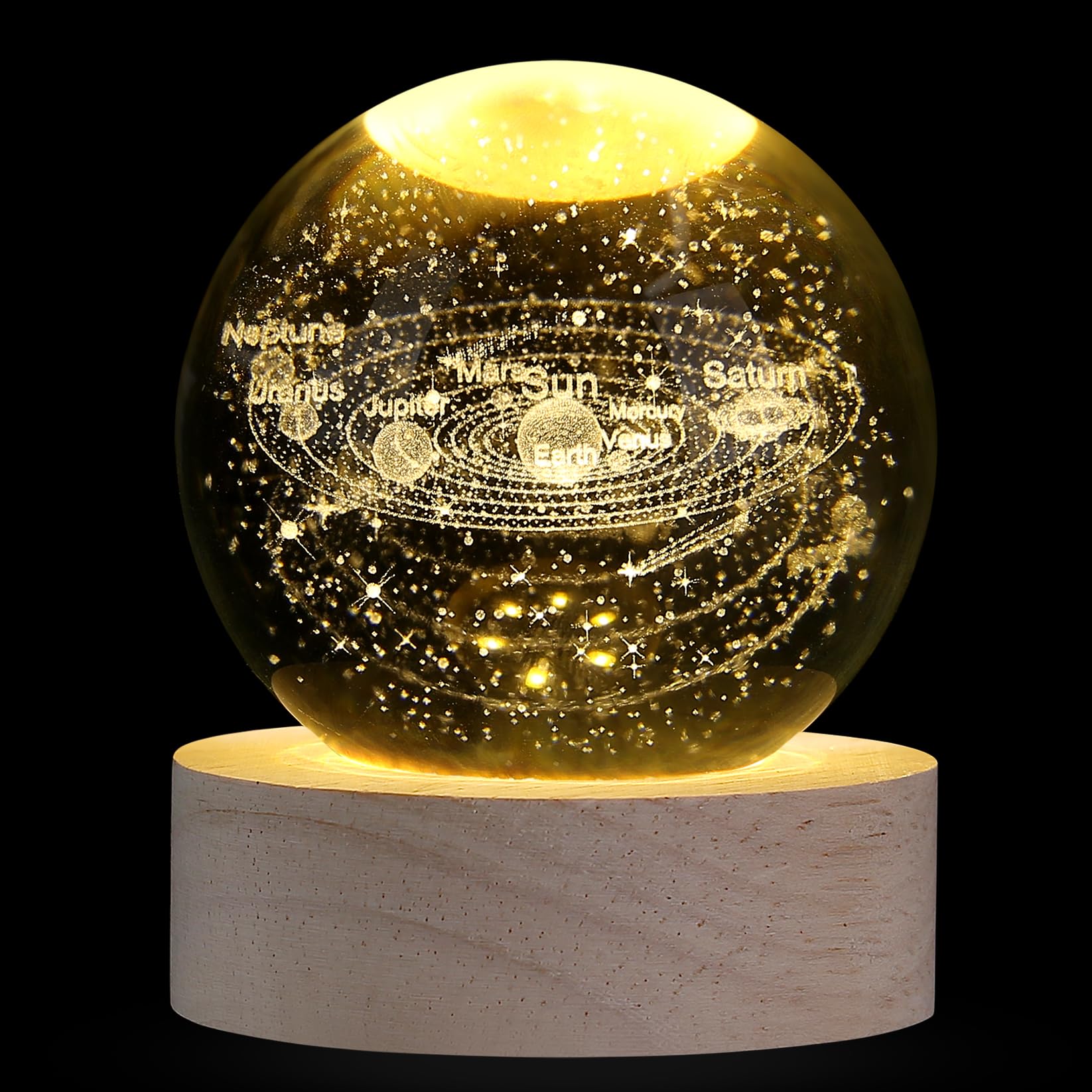 XIANNVXI 3D Solar System Crystal Ball Paperweight Astronomy Gifts Universe Ball Science Space Gifts Sphere Space Planet Glass Solar System Ball Bedroom Ornament Office Decoration