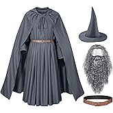 Grey Wizard Costume Mens Adult Robe Hooded Cloak Outfits Hat Full Set Halloween Cosplay
