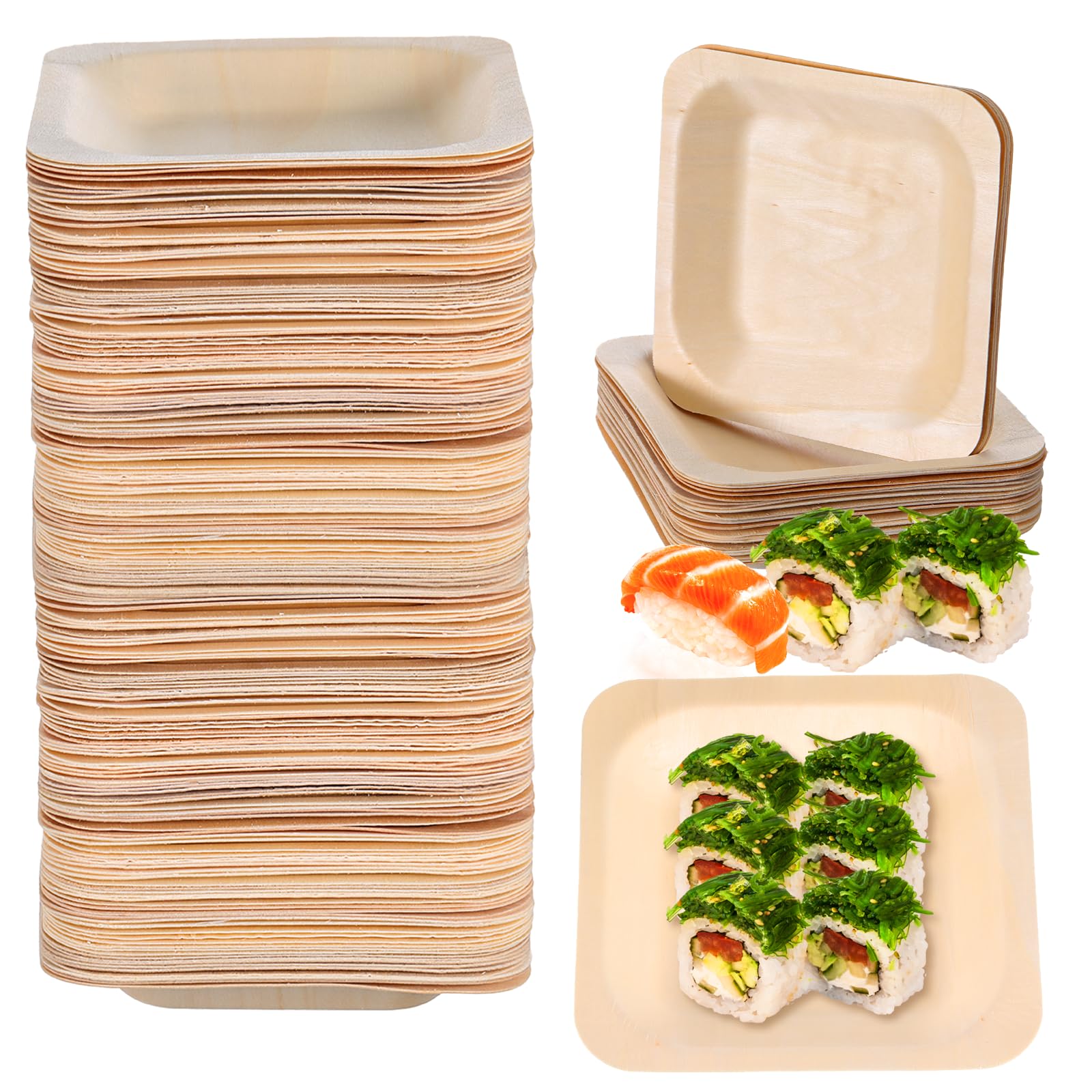 Photo 1 of 100PCS Disposable Square Palm Bowls, 4.3 Inch Palm Leaf Bamboo Bowls Disposable Dessert Plates Wood Charcuterie Plate Small Wooden Appetizer Plates for Birthday Wedding Party Home Events Food Catering