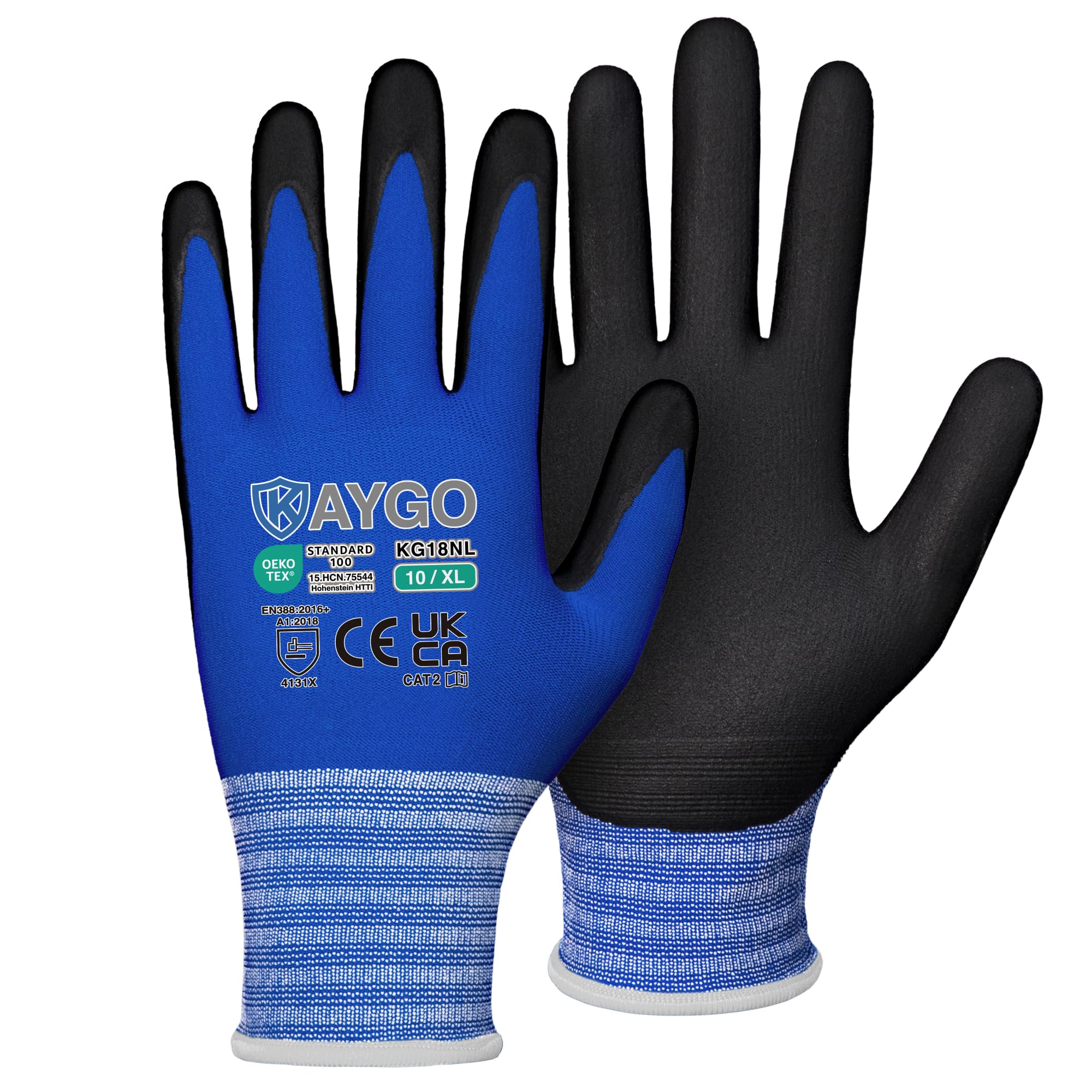 KAYGO Safety Work Gloves MicroFoam Nitrile Coated 12 Pairs, KG18N, Seamless Knit Nylon Glove with Abrasion and Oil Resistant Grip, Ideal for General Purpose, Automotive, DIY (X-Large, Blue) — image 1