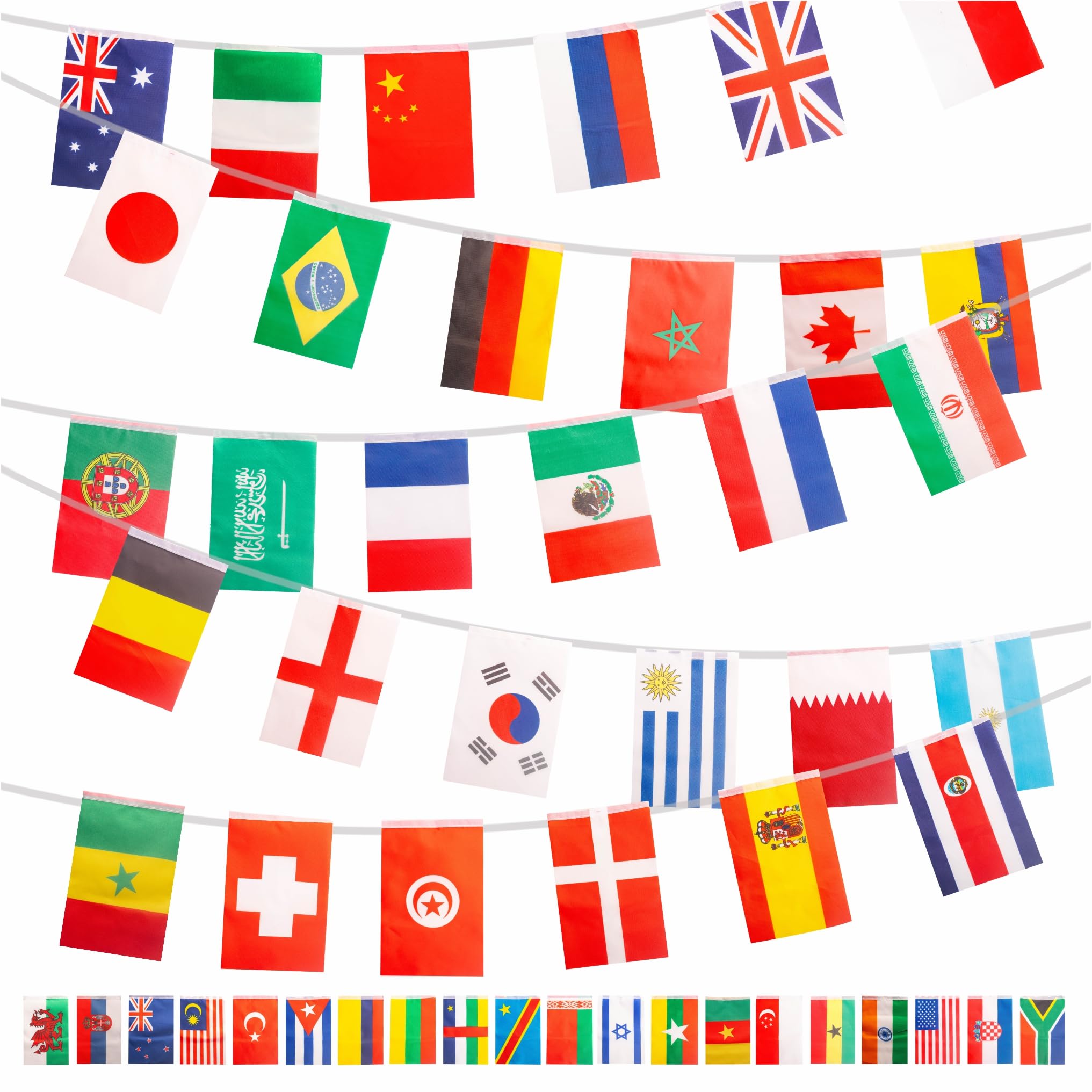 13m World Flags Bunting for World Cup Party Decorations 2026,50 Countries Flags, Double Sides Fabric Banner International for World Cup Football Bar Club Garden Street Decor