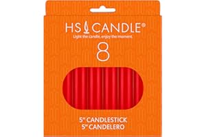 HS Candles 8 pcs Unscented 5 Inch Red Taper Candles, Multi Purpose, Household General Usage, Emergency Lighting, Church, Prayer Vigils, Religious Ceremonies