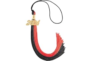 GRADFTY Graduation Tassel 2024 Double Color with Gold Tassel Charm for Graduation Cap Decorations (Black and Red)