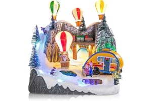Ovewios Christmas Village House Christmas Snow Mountain Festival Scene with LED Lights & Songs for Christmas Party Home Tabletop Decorations