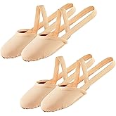 SANGEESON Half Sole Dance Shoes - Stretchy Canvas Pirouette Shoes for Ballet, Lyrical, Modern, Jazz Dance, and Contemporary, Nude, XS, 2PC