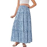 Verdusa Girl's Boho Summer Going Out Skirts Floral Print Ruffle Flowy Long Maxi Skirt