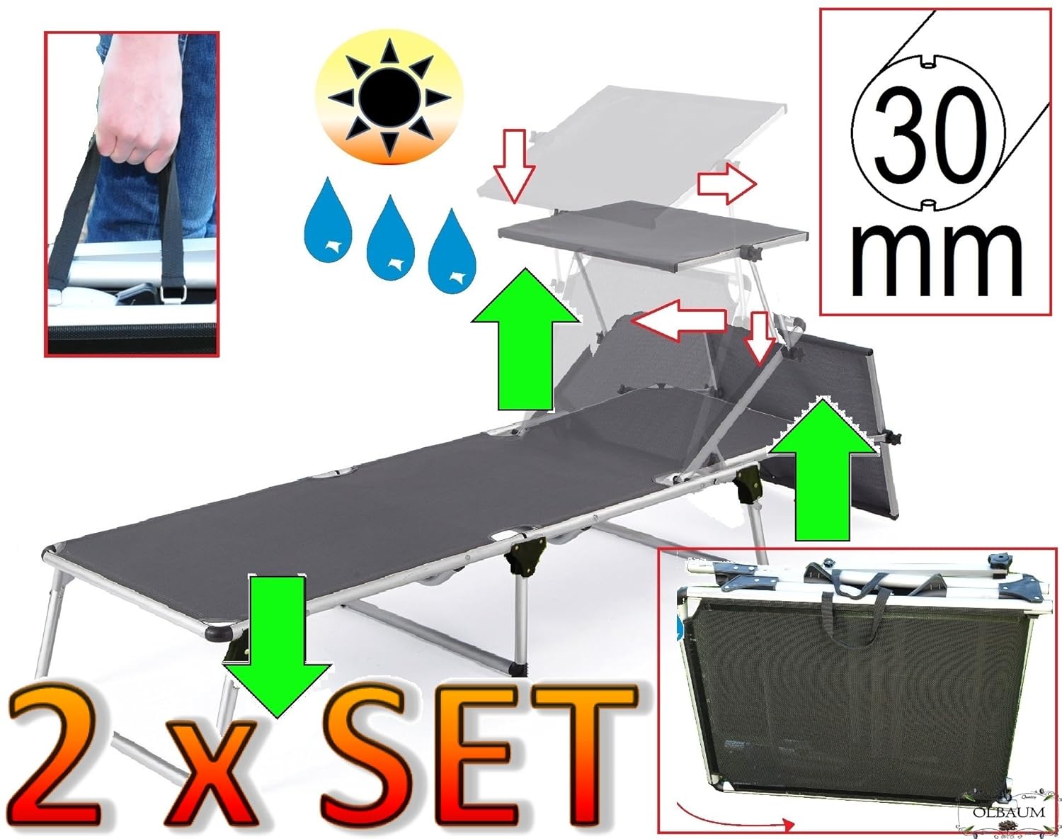 BTV Haus & Garten 2 Stück Gartenliege, Relaxliege - extrem bequem, mit