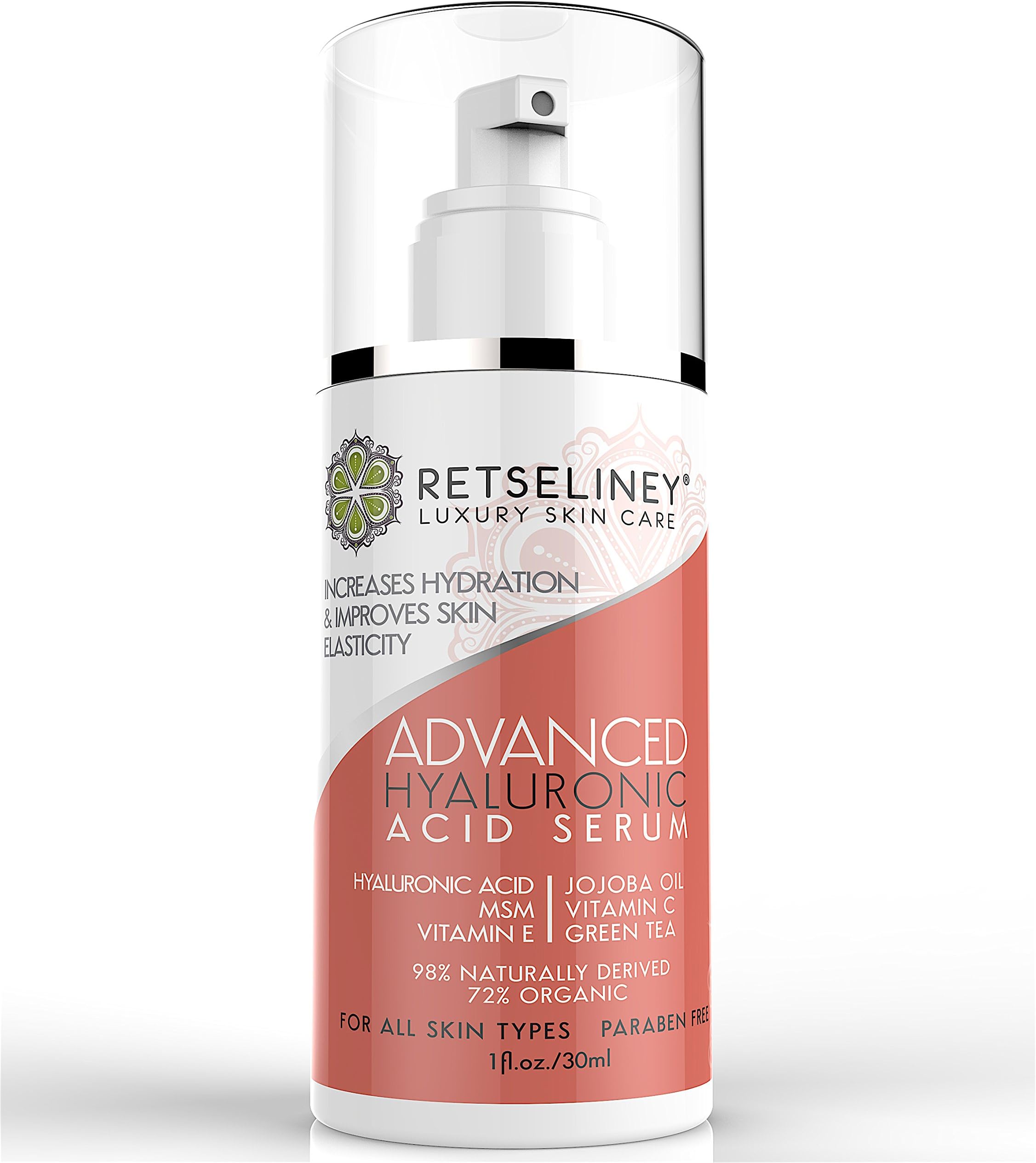 Retseliney Vegan Hyaluronic Acid Serum for Face, Best Anti Wrinkle & Anti Aging Serum with Vitamin C, Vitamin E and Green Tea, Organic & Natural, Facelift, Will Plump & Hydrate Dull Skin