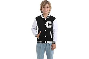 Icibgds Kids Baseball Jacket Letter Print Boys Girls Varsity Coat Casual Lightweight School Uniform With Button